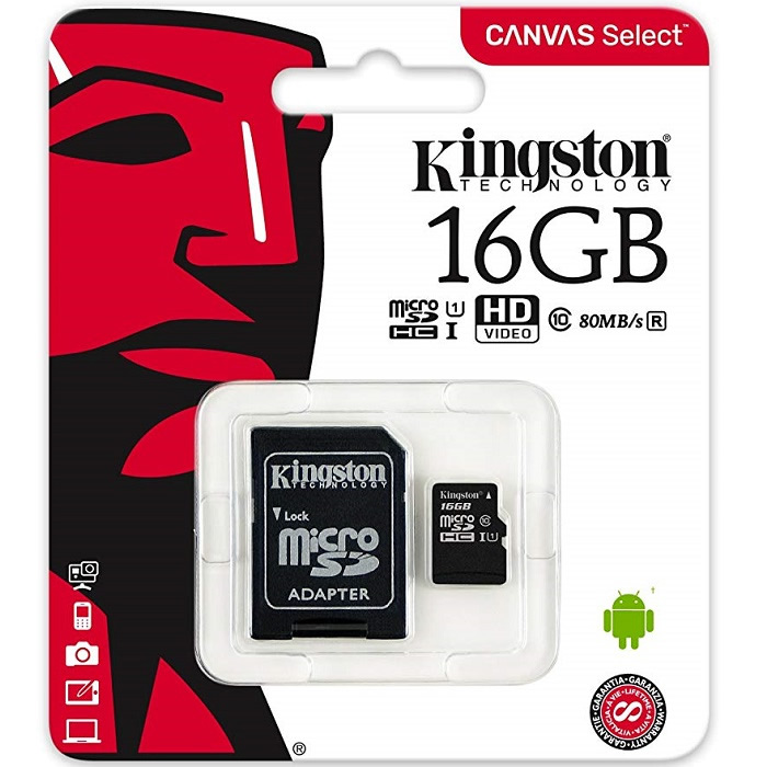 MEMORIA MICRO SD 16GB KINGSTON CLASE 10, CANVAS SELECT, CON ADAPTADOR - Solusoft