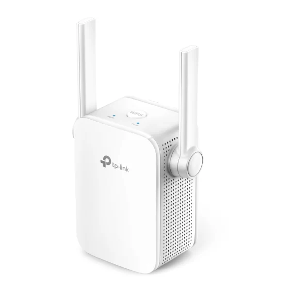 Repetidor Wifi TP LINK blanco con dos antenas.